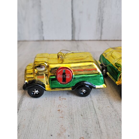 Blown glass bottling company Coca-Cola truck delivery ornament xmas set - Picture 3 of 9